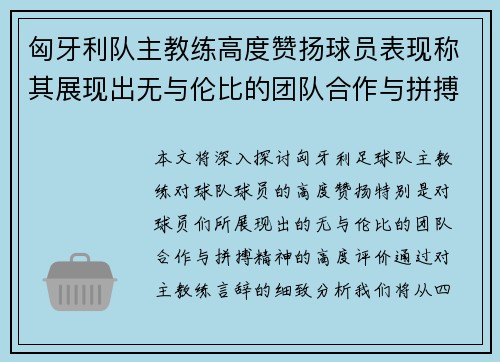 匈牙利队主教练高度赞扬球员表现称其展现出无与伦比的团队合作与拼搏精神