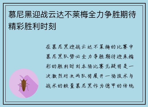 慕尼黑迎战云达不莱梅全力争胜期待精彩胜利时刻